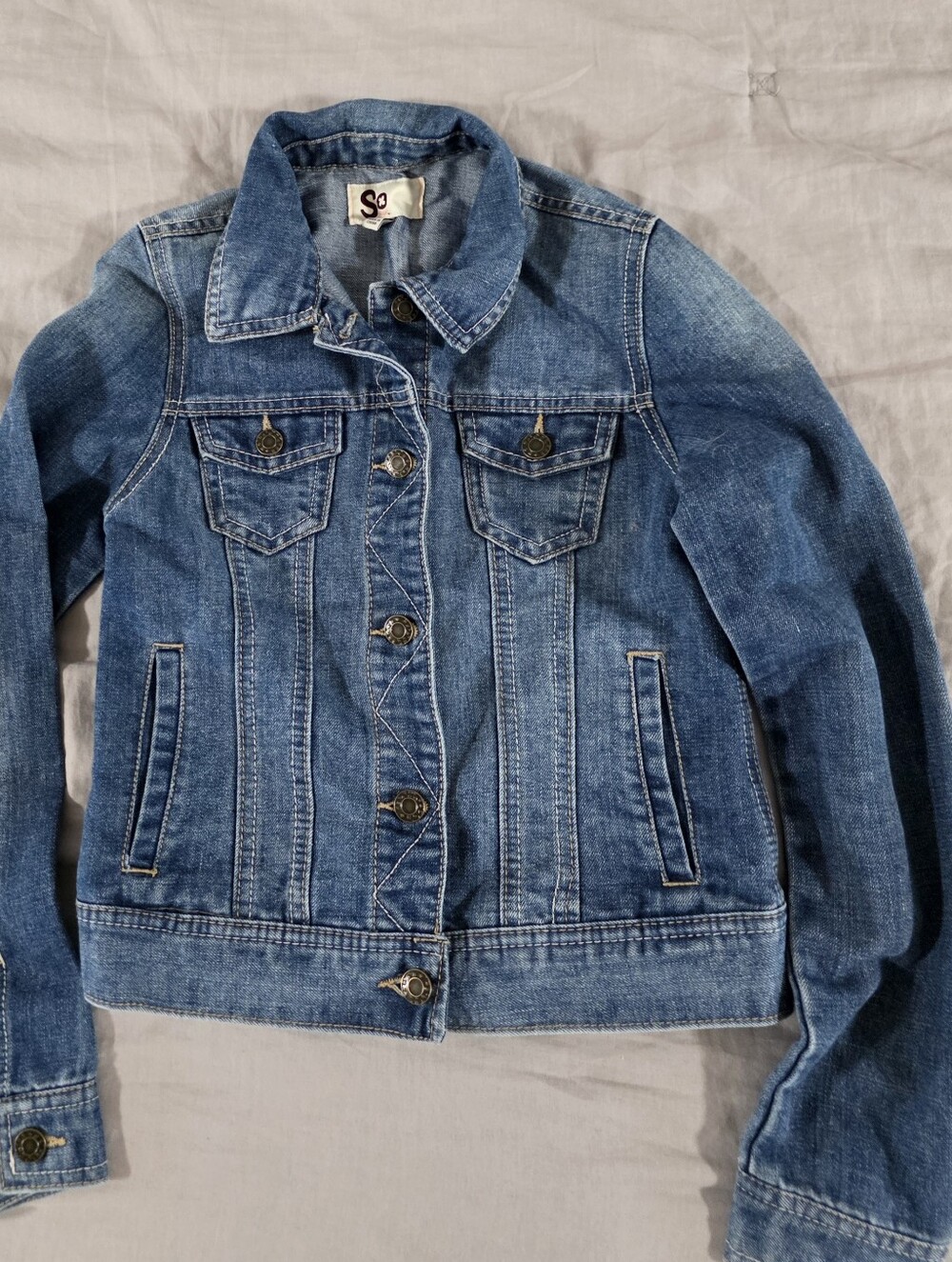 SO Girls Jean Jacket Blue Denim Button Up Size S